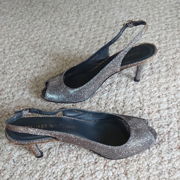 Stuart Weitzman Metallic Glitter Accents Slingback Sandals size 7M - Picture 5 of 14